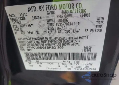 2011 Ford Escape Limited from USA, damaged, VIN 1FMCU9EG8BKB21633